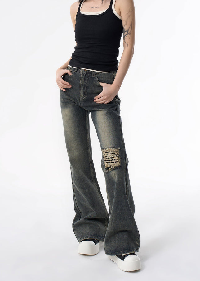 Blue Retro Ripped Flared Jeans for Women AGUA - Women’s Jeans