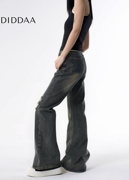 Blue Retro Ripped Flared Jeans for Women AGUA - Women’s Jeans