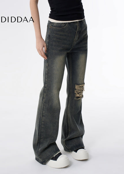 Blue Retro Ripped Flared Jeans for Women AGUA - Women’s Jeans