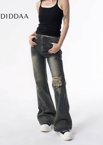 Blue Retro Ripped Flared Jeans for Women AGUA - XS / Grey - Women’s Jeans