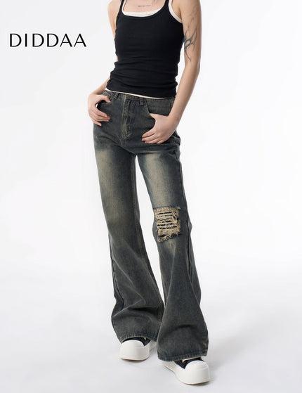 Blue Retro Ripped Flared Jeans for Women AGUA - XS / Grey - Women’s Jeans