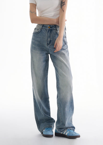 Blue Retro Slightly Flared Wide-Leg Mop Pants - Women’s Jeans