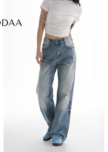 Blue Retro Slightly Flared Wide-Leg Mop Pants - Women’s Jeans