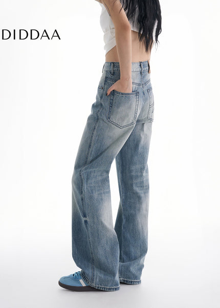 Blue Retro Slightly Flared Wide-Leg Mop Pants - Women’s Jeans