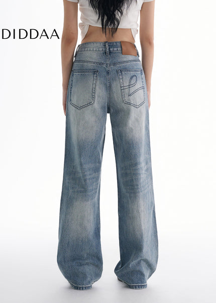 Blue Retro Slightly Flared Wide-Leg Mop Pants - Women’s Jeans