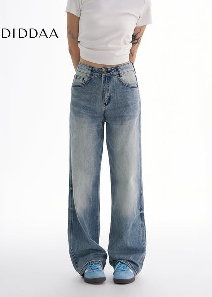 Blue Retro Slightly Flared Wide-Leg Mop Pants - Women’s Jeans