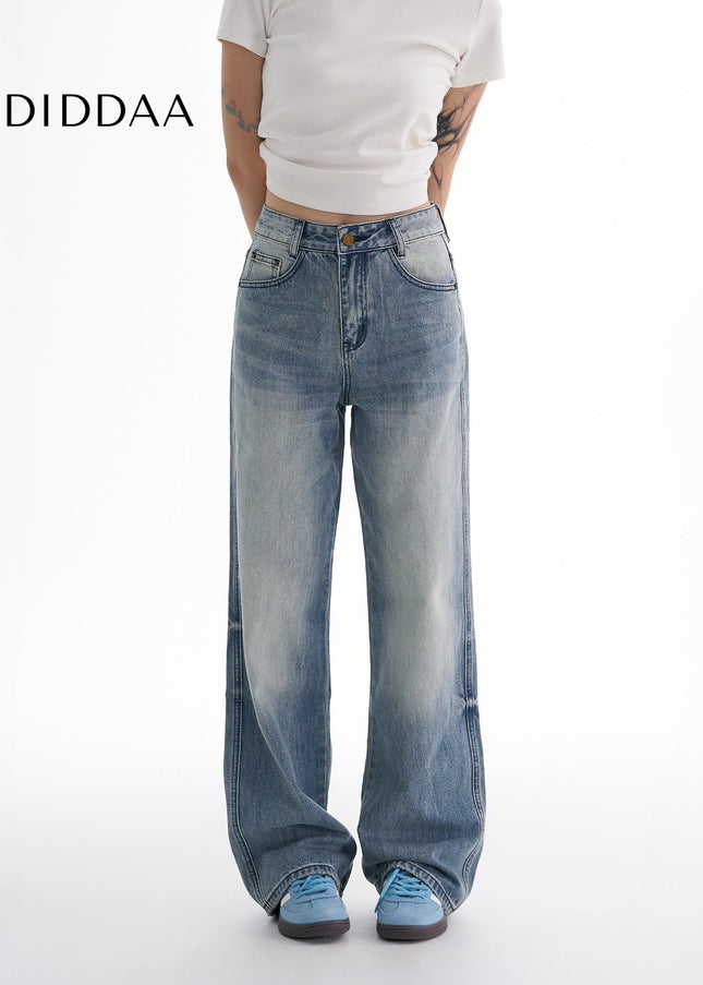 Blue Retro Slightly Flared Wide-Leg Mop Pants - Women’s Jeans