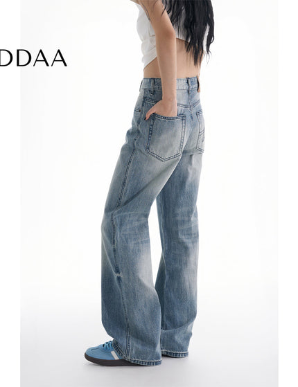 Blue Retro Slightly Flared Wide-Leg Mop Pants - XS / Mid Blue - Women’s Jeans