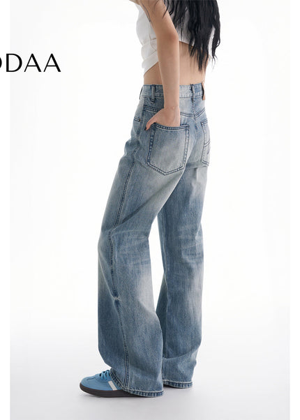 Blue Retro Slightly Flared Wide-Leg Mop Pants - XS / Mid Blue - Women’s Jeans