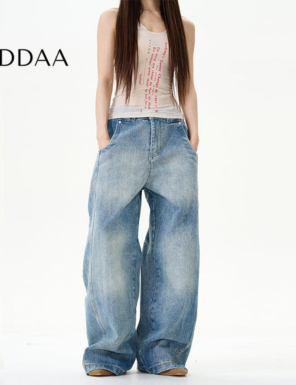 Blue Retro Slub Pattern Scimitar Pants - S / Mid Blue - Women’s Jeans