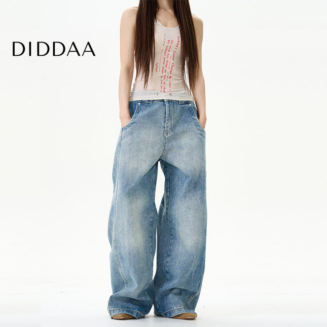 Blue Retro Slub Pattern Scimitar Pants - S / Mid Blue - Women’s Jeans