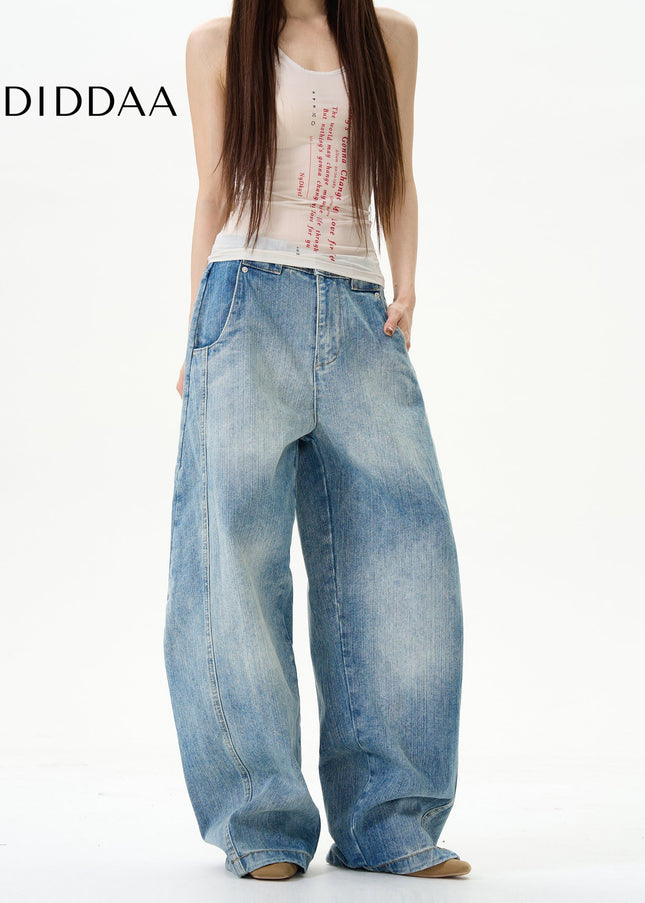 Blue Retro Slub Pattern Scimitar Pants - Women’s Jeans