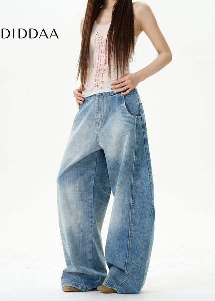 Blue Retro Slub Pattern Scimitar Pants - Women’s Jeans