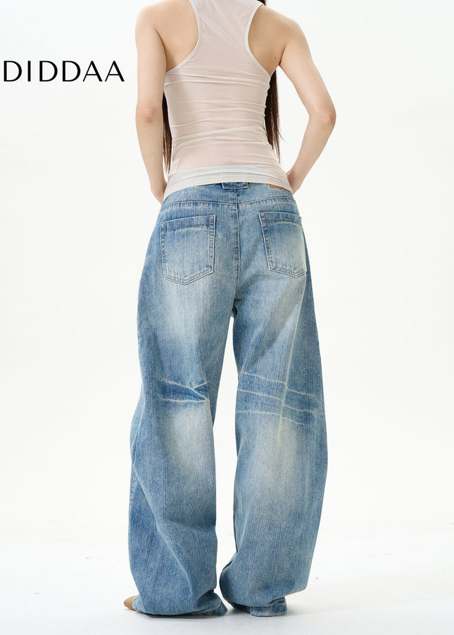 Blue Retro Slub Pattern Scimitar Pants - Women’s Jeans