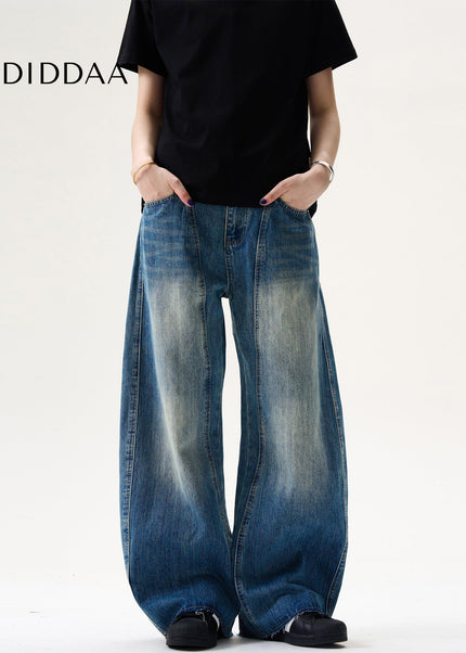 Blue Retro Stitched Scimitar Loose Fit Jeans - Men’s Jeans