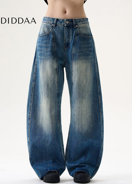 Blue Retro Stitched Scimitar Loose Fit Jeans - Men’s Jeans