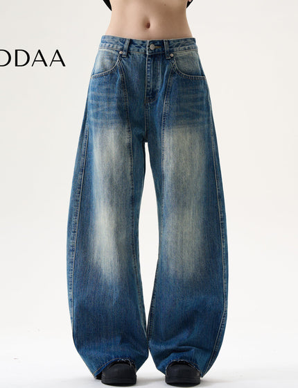 Blue Retro Stitched Scimitar Loose Fit Jeans - S / Mid Blue - Men’s Jeans