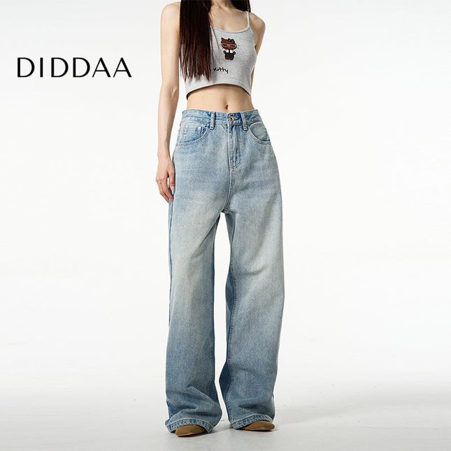 Blue Retro Straight-Leg Loose Jeans for Couples - S / Mid Blue - Women’s Jeans