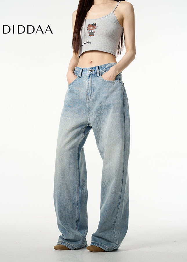 Blue Retro Straight-Leg Loose Jeans for Couples - Women’s Jeans