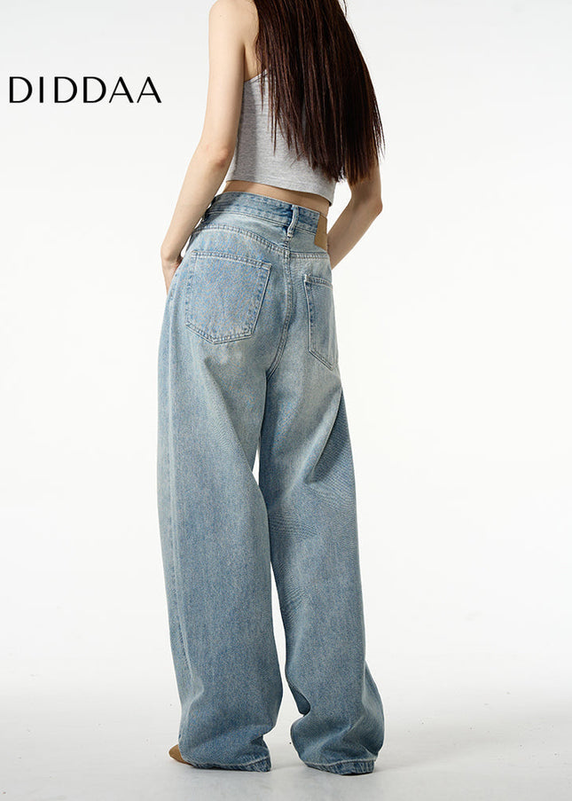 Blue Retro Straight-Leg Loose Jeans for Couples - Women’s Jeans