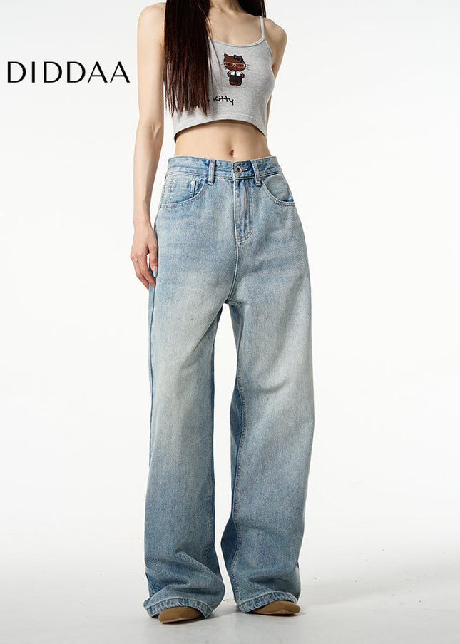 Blue Retro Straight-Leg Loose Jeans for Couples - Women’s Jeans