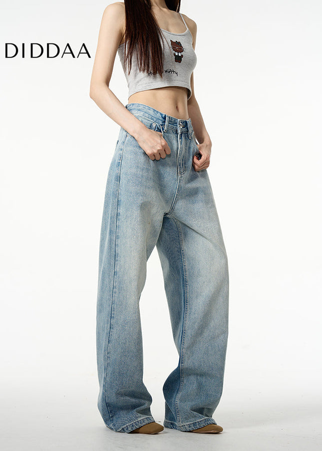 Blue Retro Straight-Leg Loose Jeans for Couples - Women’s Jeans