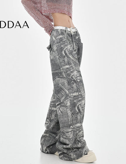 Blue Retro Tie-Dye High-Waisted Wide-Leg Jeans - S / Grey - Women’s Jeans