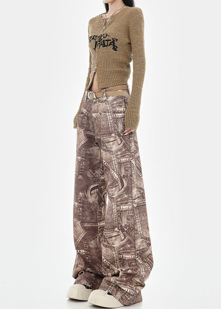 Blue Retro Tie-Dye High-Waisted Wide-Leg Jeans - Women’s Jeans