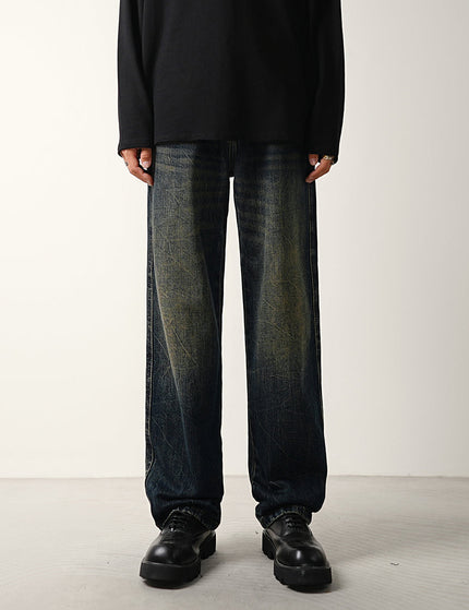 Blue Retro Tie-Wash Loose Wide-Leg Jeans Trousers - 28 / Dark Grey - Men’s Jeans