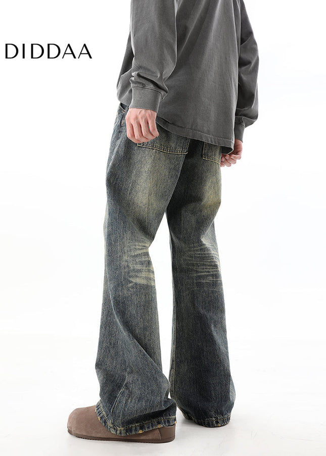 Blue Retro Vintage Loose Long Wide Leg Jeans - Men’s Jeans