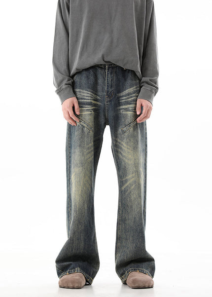 Blue Retro Vintage Loose Long Wide Leg Jeans - Men’s Jeans