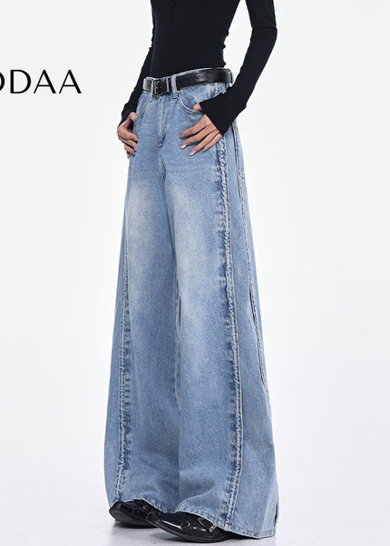 Blue Retro Wash High-Waisted Wide-Leg Jeans - S / Mid Blue - Women’s Jeans