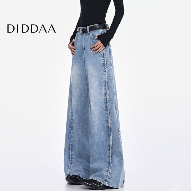 Blue Retro Wash High-Waisted Wide-Leg Jeans - S / Mid Blue - Women’s Jeans
