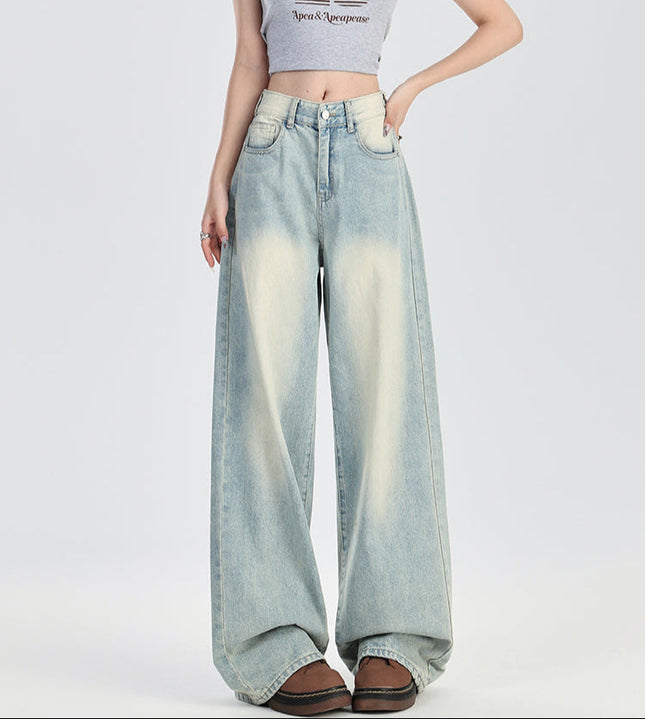 Blue Retro Wash Loose High-Waisted Wide-Leg Jeans - Women’s Jeans