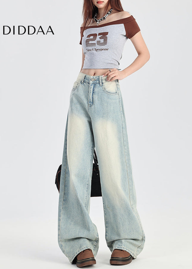 Blue Retro Wash Loose High-Waisted Wide-Leg Jeans - Women’s Jeans