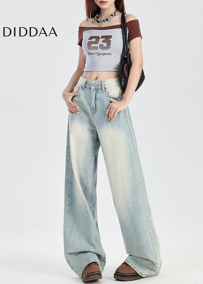 Blue Retro Wash Loose High-Waisted Wide-Leg Jeans - Women’s Jeans
