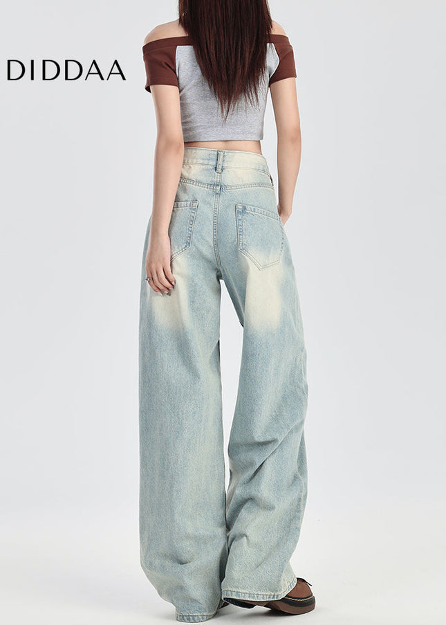 Blue Retro Wash Loose High-Waisted Wide-Leg Jeans - Women’s Jeans
