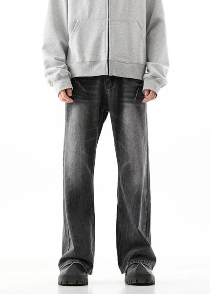 Blue Retro Wash Loose Straight Jeans for Men - S / Black - Men’s Jeans