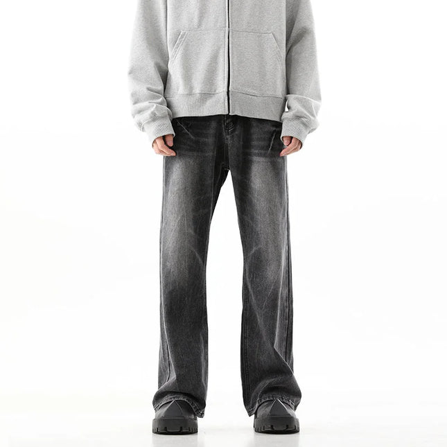 Blue Retro Wash Loose Straight Jeans for Men - S / Black - Men’s Jeans