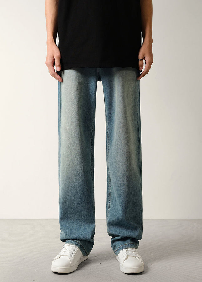 Blue Retro Wash Stretch Straight Jeans for Men - 28 / Mid Blue - Men’s Jeans