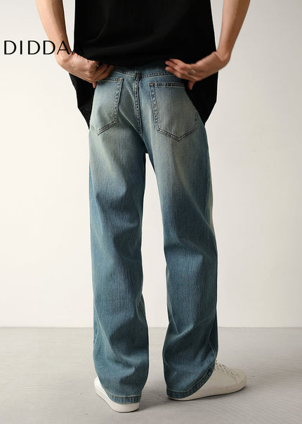 Blue Retro Wash Stretch Straight Jeans for Men - Men’s Jeans