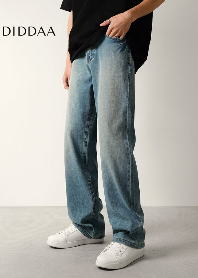 Blue Retro Wash Stretch Straight Jeans for Men - Men’s Jeans