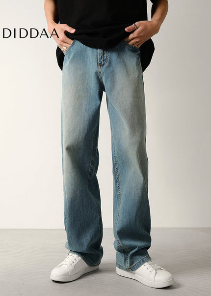 Blue Retro Wash Stretch Straight Jeans for Men - Men’s Jeans