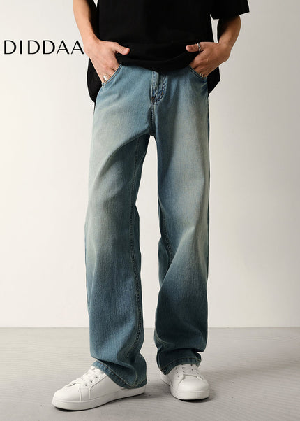 Blue Retro Wash Stretch Straight Jeans for Men - Men’s Jeans