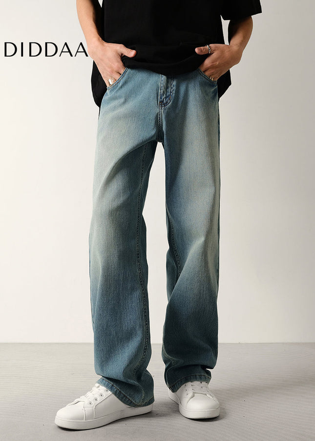 Blue Retro Wash Stretch Straight Jeans for Men - Men’s Jeans