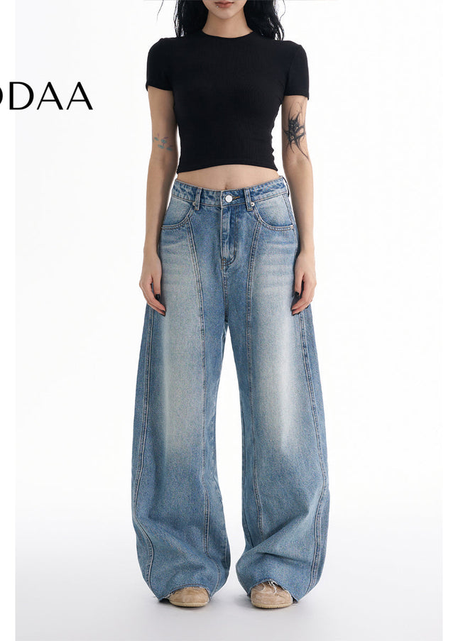 Blue Retro Wash Wide-Leg Low-Rise Loose Jeans - XS / Mid Blue - Women’s Jeans