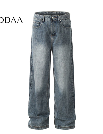 Blue Retro Washed Cleanfit Straight Leg Jeans - Mid Blue / S - Men’s Jeans