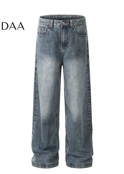 Blue Retro Washed Cleanfit Straight Leg Jeans - Mid Blue / S - Men’s Jeans