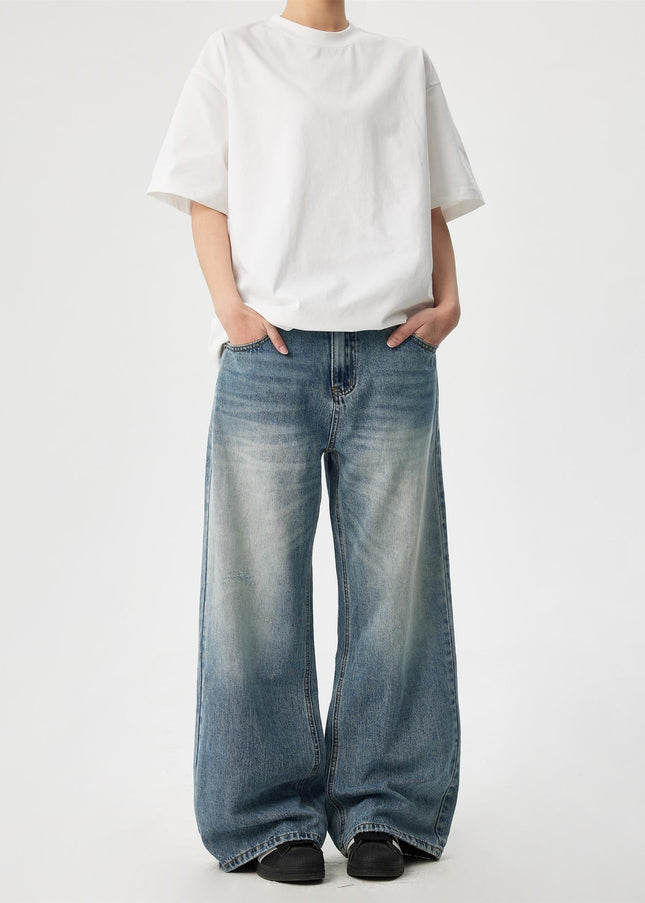 Blue Retro Washed Cleanfit Wide Leg Jeans - Men’s Jeans