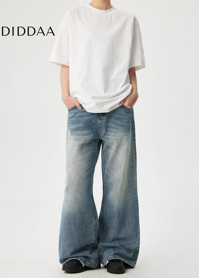 Blue Retro Washed Cleanfit Wide Leg Jeans - Men’s Jeans